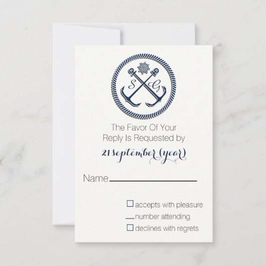 Anchor Monogrammen, Nautical Wedding rsvp 3,5 x 5 Kaartje (Voorkant)