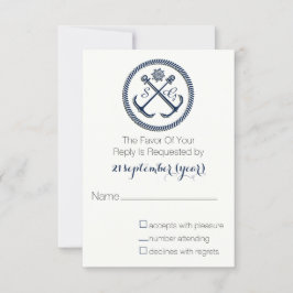 Anchor Monogrammen, Nautical Wedding rsvp 3,5 x 5 Kaartje