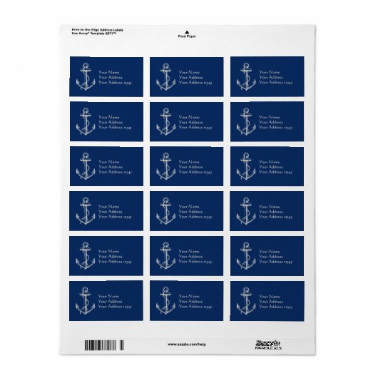 Anchor Nautical Address Label Gift Navy Blue White (Full Sheet)