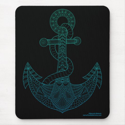 Anchor Nautical Art Zee Blue Ombre Black Muismat (Voorkant)