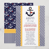 Anchor Nautical Baby Shower Invitation Yellow Kaart (Voorkant / Achterkant)