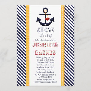 Anchor Nautical Baby Shower Invitation Yellow Kaart