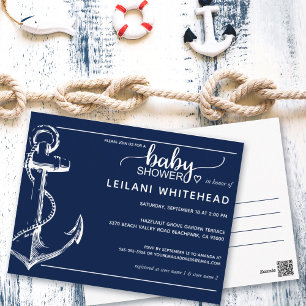 Anchor Nautical Baby shower Invite Navy Briefkaart