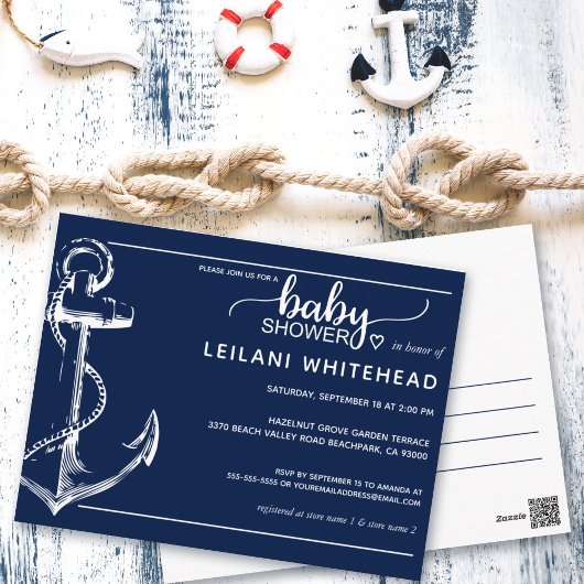 Anchor Nautical Baby shower Invite Navy Briefkaart
