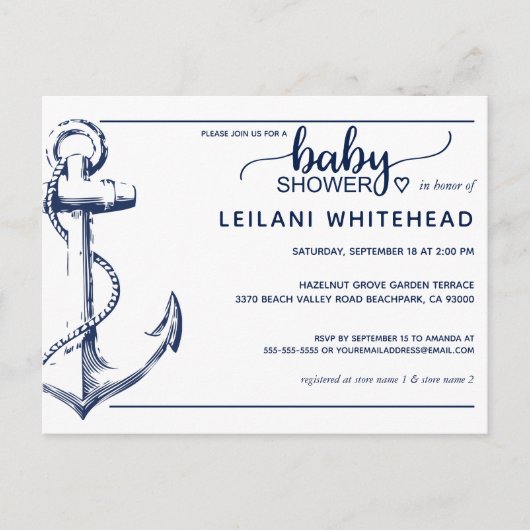 Anchor Nautical Baby shower nodigt wit Briefkaart (Voorkant)