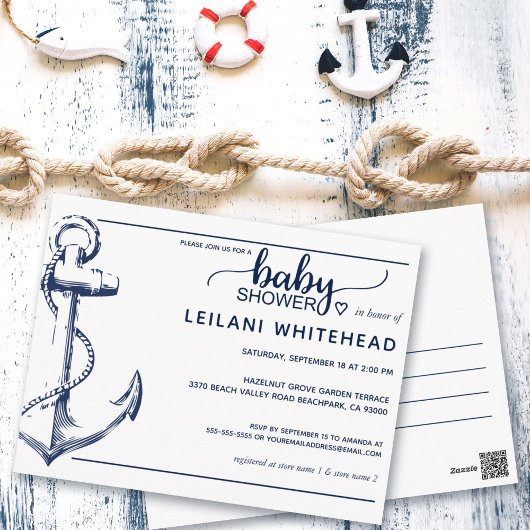 Anchor Nautical Baby shower nodigt wit Briefkaart 