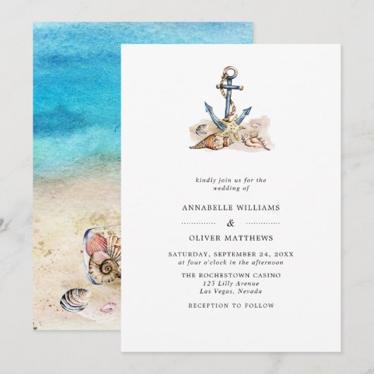 Anchor Nautical Beach Summer Wedding Kaart (Voorkant / Achterkant)