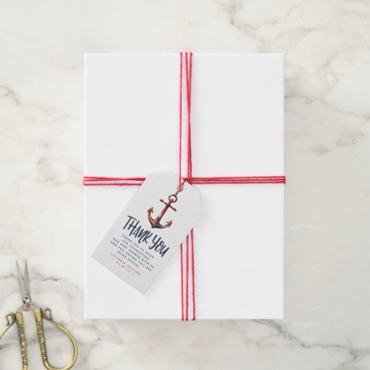 Anchor Nautical Blue en Red Baby shower Dank je Cadeaulabel (Met Touw)