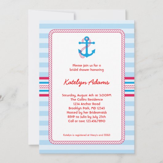 Anchor Nautical Bridal Shower Kaart (Voorkant)