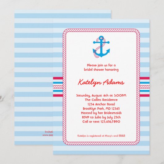 Anchor Nautical Bridal Shower Kaart (Voorkant / Achterkant)
