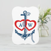 Anchor Nautical bruiloft uitnodigingen blauw rood (Staand voorkant)