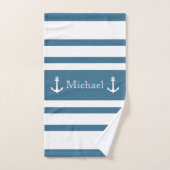 Anchor Nautical Coastal Blue White Stripes Name Bad Handdoek (Handdoek)