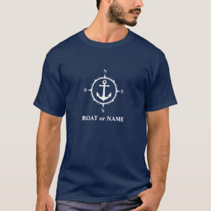 Anchor Nautical Compass Your Boat of Name Navy T-shirt