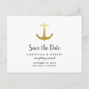 Anchor Nautical Faux Gold Foil   Datum opslaan Aankondigingskaart