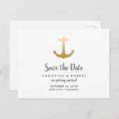 Anchor Nautical Faux Gold Foil | Datum opslaan Aankondigingskaart (Voorkant / Achterkant)