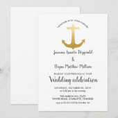 Anchor Nautical Faux Gold Foil | Ocean Wedding Kaart (Voorkant / Achterkant)