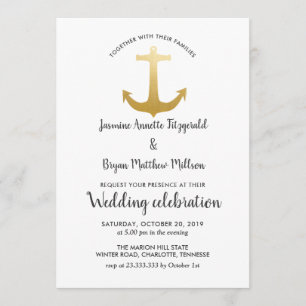 Anchor Nautical Faux Gold Foil   Ocean Wedding Kaart