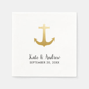 Anchor Nautical Faux Gold Foil   Ocean Wedding Servet