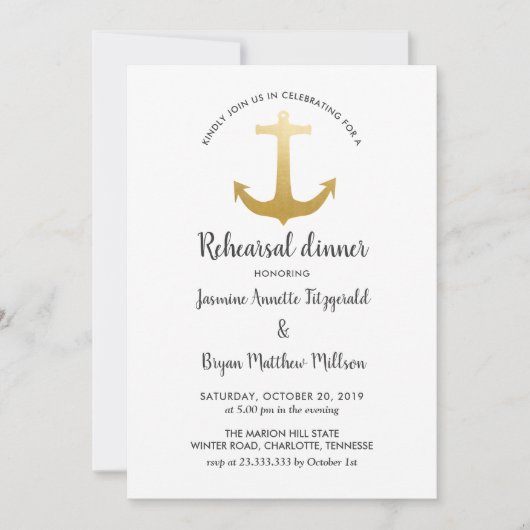 Anchor Nautical Faux Gold Foil | repetitief diner Kaart (Voorkant)