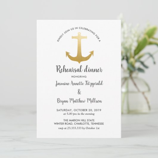Anchor Nautical Faux Gold Foil | repetitief diner Kaart (Staand voorkant)