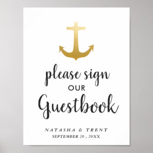 Anchor Nautical Faux Gold Foil   Weddenschap Poster