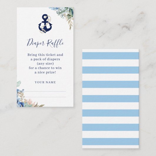 Anchor Nautical Floral Baby shower Diaper Raffle Informatiekaartje (Voorkant / Achterkant)