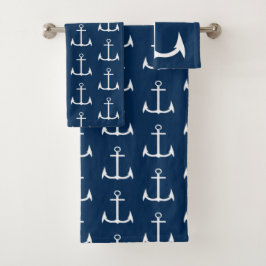 Anchor Nautical Navy Blue Bath Towel set Bad Handdoek