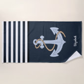 Anchor Nautical Navy Blue Striped Strandlaken (Voorkant)