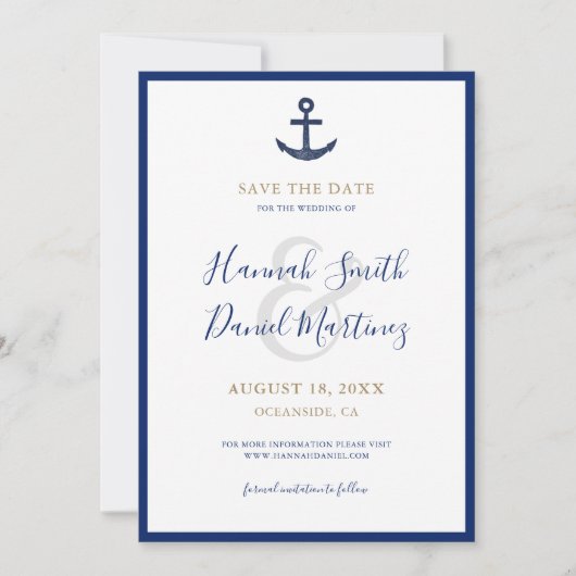Anchor Nautical Navy Blue Wedding Save the Date (Voorkant)