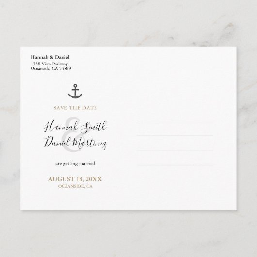 Anchor Nautical Navy Blue Wedding Save the Date Aankondigingskaart (Achterkant)
