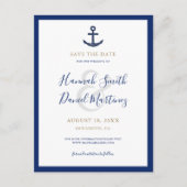 Anchor Nautical Navy Blue Wedding Save the Date Aankondigingskaart (Voorkant)