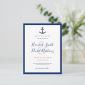 Anchor Nautical Navy Blue Wedding Save the Date Aankondigingskaart (Staand voorkant)