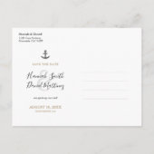 Anchor Nautical Navy Blue Wedding Save the Date Aankondigingskaart (Achterkant)