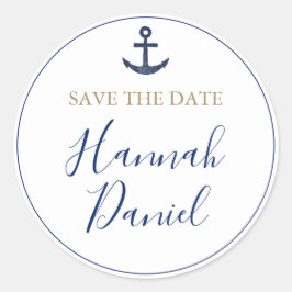 Anchor Nautical Navy Blue Wedding Save the Date Ronde Sticker