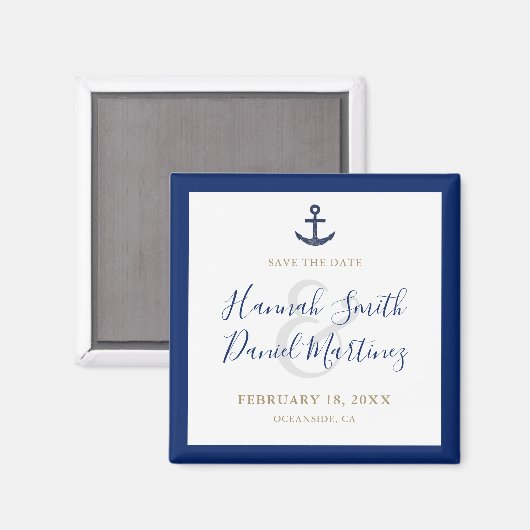 Anchor Nautical Navy Boat Wedding Save the Date Magneet (Voorkant / Achterkant)