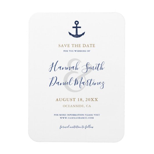 Anchor Nautical Navy Boat Wedding Save the Date Magneet (Verticaal)