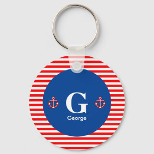 Anchor Nautical Navy Red White Stripes Pattern Sleutelhanger