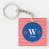 Anchor Nautical Navy Red White Stripes Pattern Sleutelhanger (voorkant)
