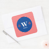 Anchor Nautical Navy Red White Stripes Pattern Vierkante Sticker (Envelop)
