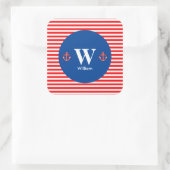 Anchor Nautical Navy Red White Stripes Pattern Vierkante Sticker (Tas)