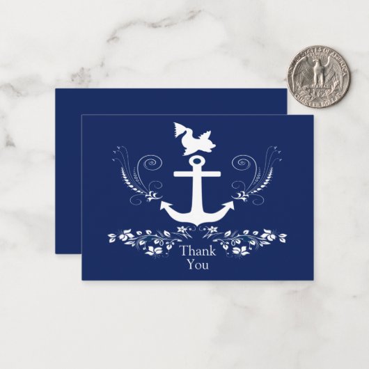 Anchor Nautical Pattern Hartelijk dank Notitiekaartje (Voorkant / Achterkant in situ)
