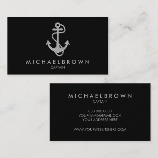 Anchor Nautical Silver Black Visitekaartje (Voorkant / Achterkant)