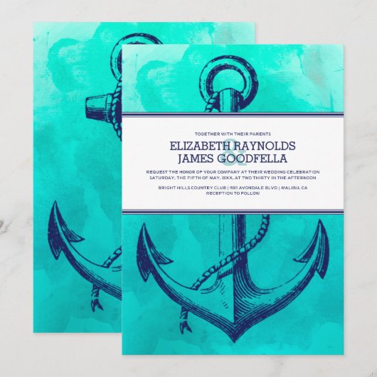  anchor Nautical Wedding Invitations Kaart (Voorkant / Achterkant)