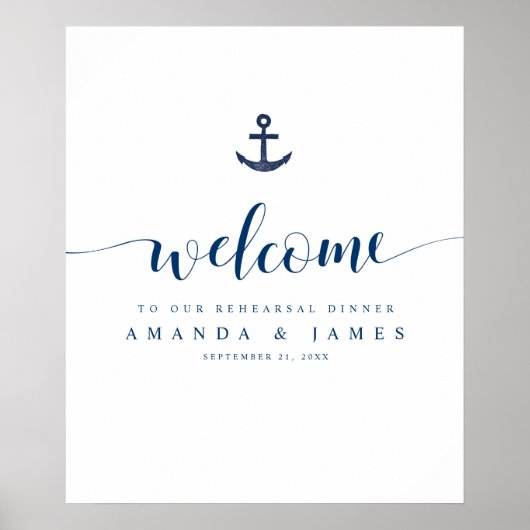 Anchor Nautical Wedding Rehearsal Dinner Welkom Poster (Voorkant)