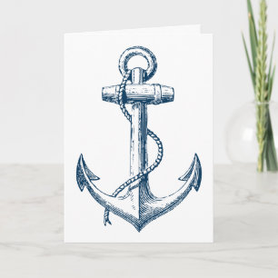 Anchor Nautical Wenskaart Gift Navy Blue White Kaart