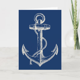 Anchor Nautical Wenskaart Gift Navy Blue White Kaart