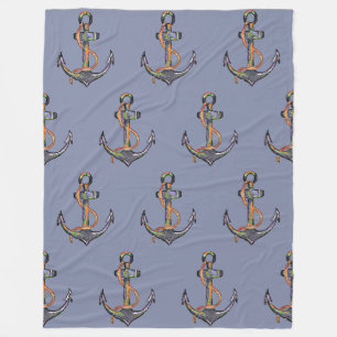 ANCHOR Nautische Waterverf grungy ontwerp 1 Fleece Deken