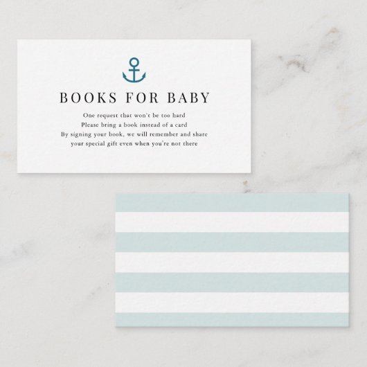 Anchor Navy Blue Baby shower Book Request Informatiekaartje (Voorkant / Achterkant)