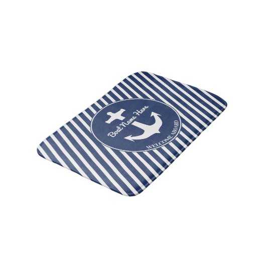 Anchor Navy Blue Bath Mat Boat Welcome Stripes (Gekanteld)