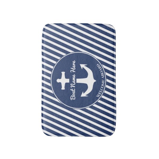 Anchor Navy Blue Bath Mat Boat Welcome Stripes (Voorkant Verticaal)